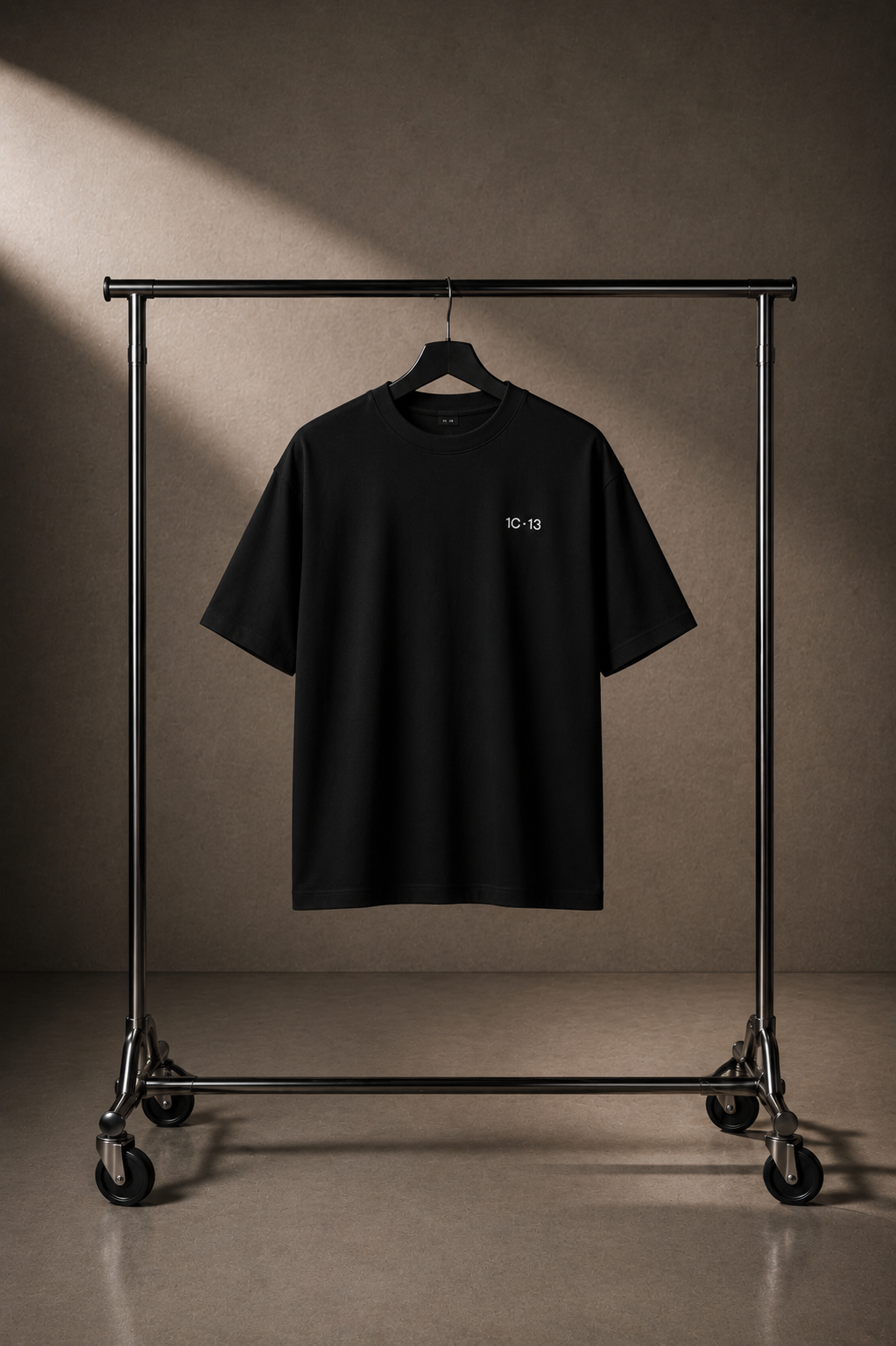 1C·13 High-Neck Tee in Black on hanger