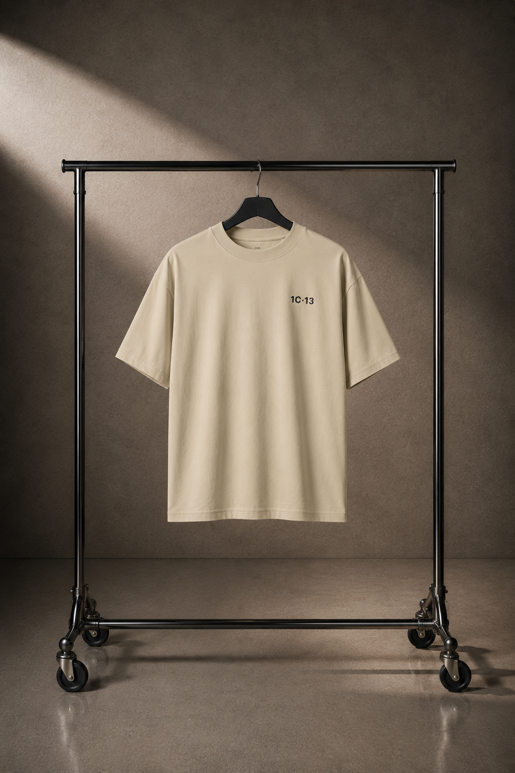 1C·13 High-Neck Tee in Beige on hanger
