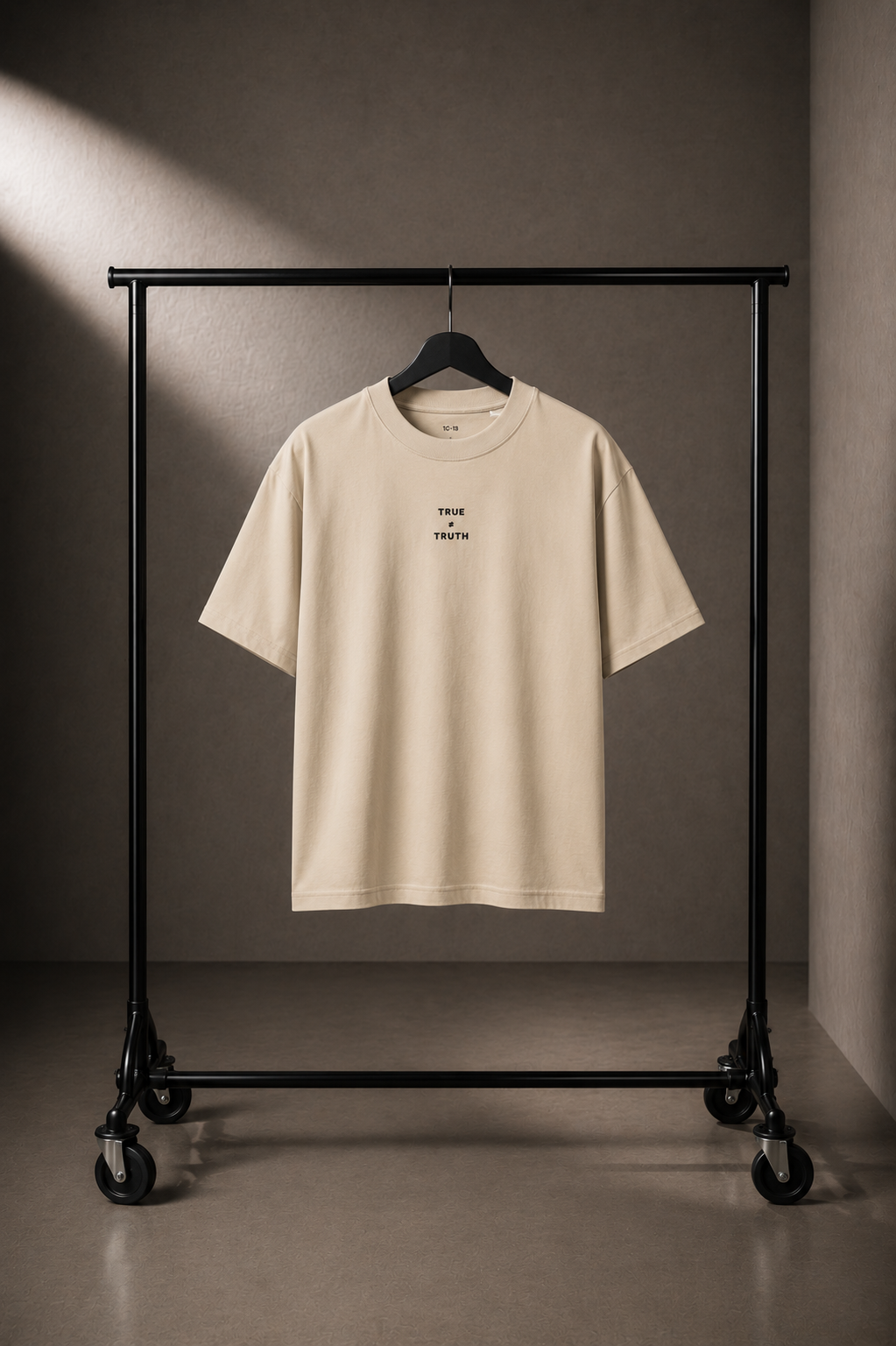 TRUTH High-Neck Tee in Beige on hanger