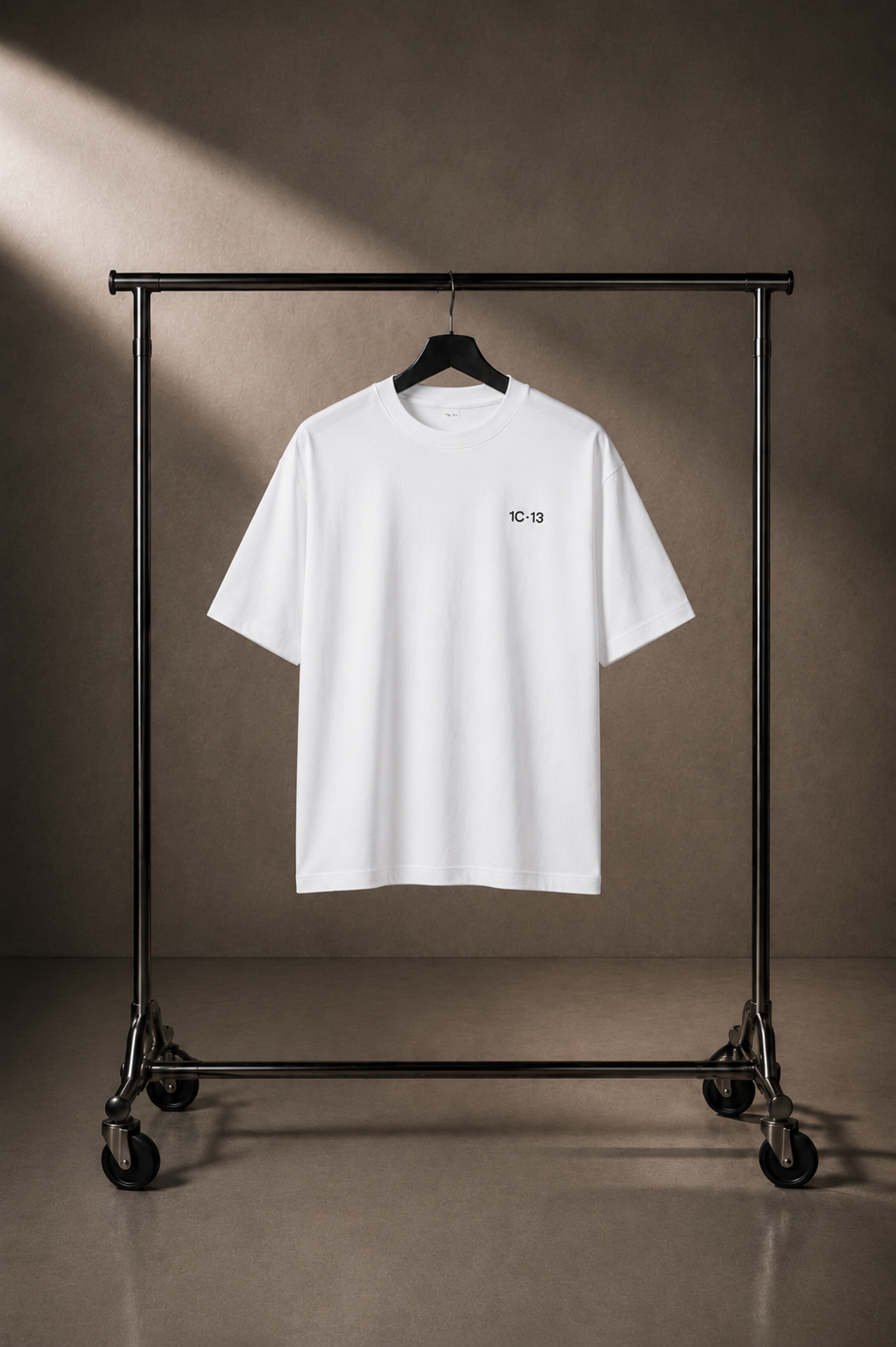 1C·13 High-Neck Tee in White on hanger