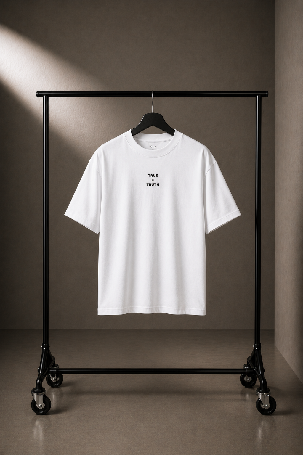 TRUTH High-Neck Tee in White on hanger