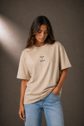 TRUTH High-Neck Tee in Beige, female model upper body