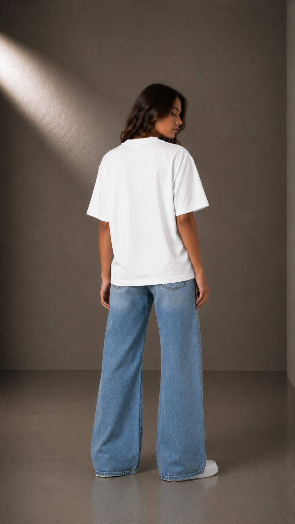 TRUTH High-Neck Tee in White, back view on female model